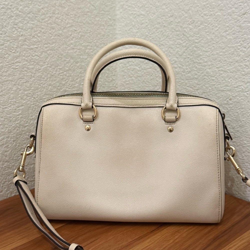 COACH 79946 Rowan Crossgrain Leather Satchel Shoulder Crossbody Bag Chalk / Gold - Picture 3 of 16